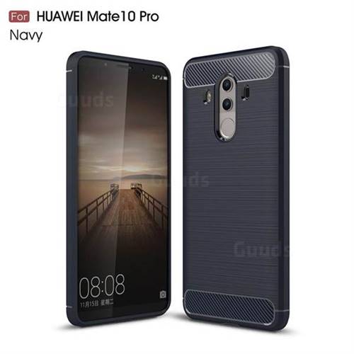 Luxury Carbon Fiber Brushed Wire Drawing Silicone TPU Back Cover for Huawei Mate 10 Pro(6.0 inch) - Navy