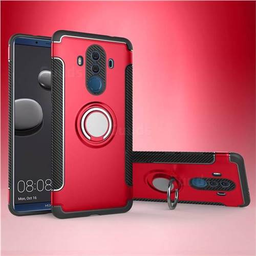 Armor Anti Drop Carbon PC + Silicon Invisible Ring Holder Phone Case for Huawei Mate 10 Pro(6.0 inch) - Red