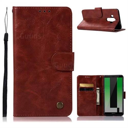 Luxury Retro Leather Wallet Case for Huawei Mate 10 Pro(6.0 inch) - Wine Red