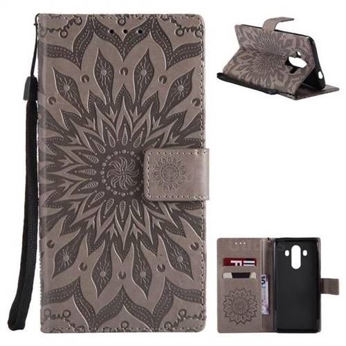 Embossing Sunflower Leather Wallet Case for Huawei Mate 10 Pro(6.0 inch) - Gray