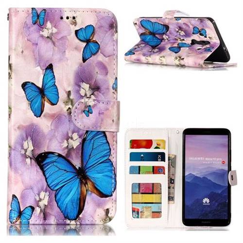 Purple Flowers Butterfly 3D Relief Oil PU Leather Wallet Case for Huawei Mate 10 Pro(6.0 inch)