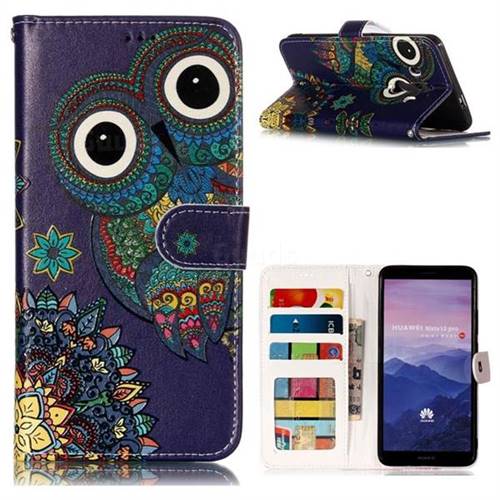 Folk Owl 3D Relief Oil PU Leather Wallet Case for Huawei Mate 10 Pro(6.0 inch)