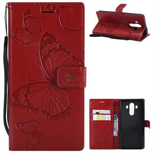 Embossing 3D Butterfly Leather Wallet Case for Huawei Mate 10 Pro(6.0 inch) - Red