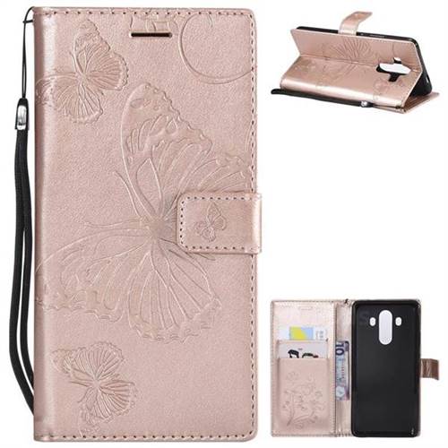 Embossing 3D Butterfly Leather Wallet Case for Huawei Mate 10 Pro(6.0 inch) - Rose Gold