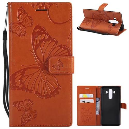 Embossing 3D Butterfly Leather Wallet Case for Huawei Mate 10 Pro(6.0 inch) - Orange