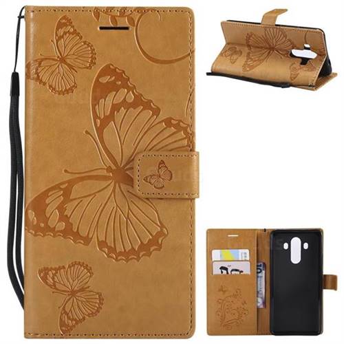 Embossing 3D Butterfly Leather Wallet Case for Huawei Mate 10 Pro(6.0 inch) - Yellow