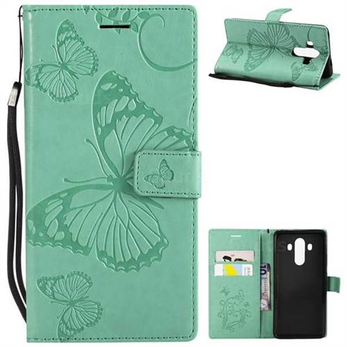Embossing 3D Butterfly Leather Wallet Case for Huawei Mate 10 Pro(6.0 inch) - Green