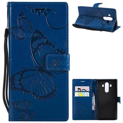 Embossing 3D Butterfly Leather Wallet Case for Huawei Mate 10 Pro(6.0 inch) - Blue