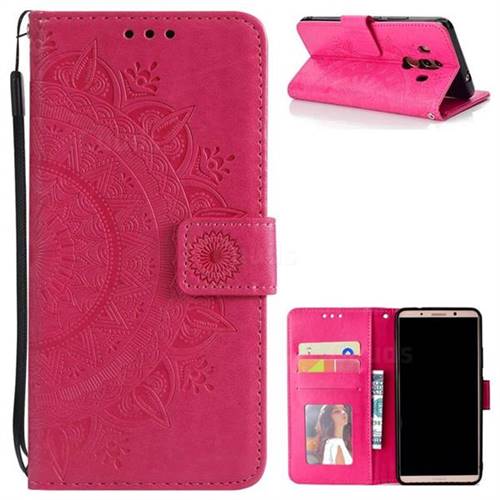 Intricate Embossing Datura Leather Wallet Case for Huawei Mate 10 Pro(6.0 inch) - Rose Red