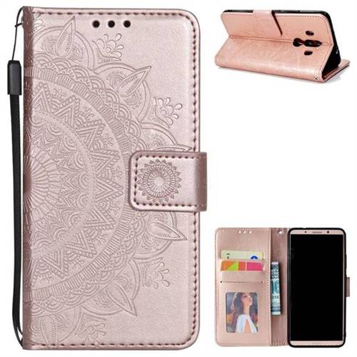 Intricate Embossing Datura Leather Wallet Case for Huawei Mate 10 Pro(6.0 inch) - Rose Gold