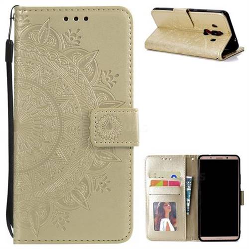 Intricate Embossing Datura Leather Wallet Case for Huawei Mate 10 Pro(6.0 inch) - Golden
