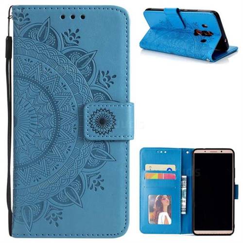 Intricate Embossing Datura Leather Wallet Case for Huawei Mate 10 Pro(6.0 inch) - Blue