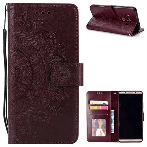 Intricate Embossing Datura Leather Wallet Case for Huawei Mate 10 Pro(6.0 inch) - Brown