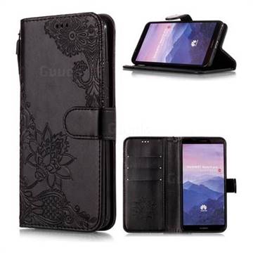 Intricate Embossing Lotus Mandala Flower Leather Wallet Case for Huawei Mate 10 Pro(6.0 inch) - Black