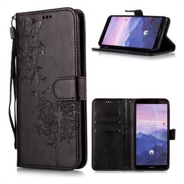 Intricate Embossing Dandelion Butterfly Leather Wallet Case for Huawei Mate 10 Pro(6.0 inch) - Black