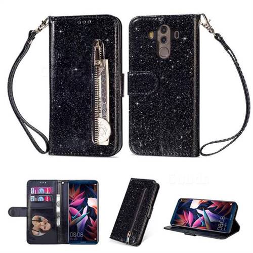 Glitter Shine Leather Zipper Wallet Phone Case for Huawei Mate 10 Pro(6.0 inch) - Black