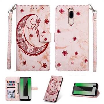 Moon Flower Marble Leather Wallet Phone Case for Huawei Mate 10 Pro(6.0 inch) - Pink