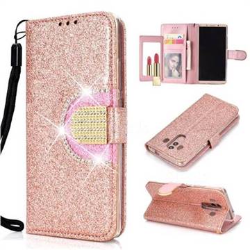 Glitter Diamond Buckle Splice Mirror Leather Wallet Phone Case for Huawei Mate 10 Pro(6.0 inch) - Rose Gold