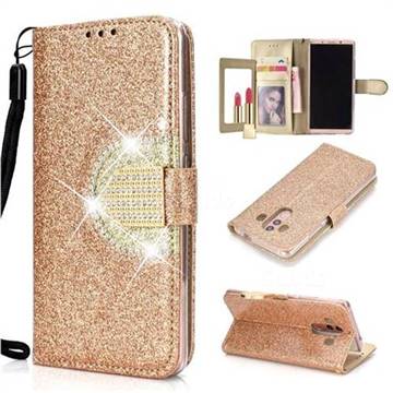 Glitter Diamond Buckle Splice Mirror Leather Wallet Phone Case for Huawei Mate 10 Pro(6.0 inch) - Golden