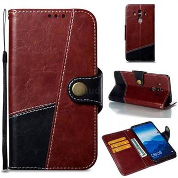 Retro Magnetic Stitching Wallet Flip Cover for Huawei Mate 10 Pro(6.0 inch) - Dark Red