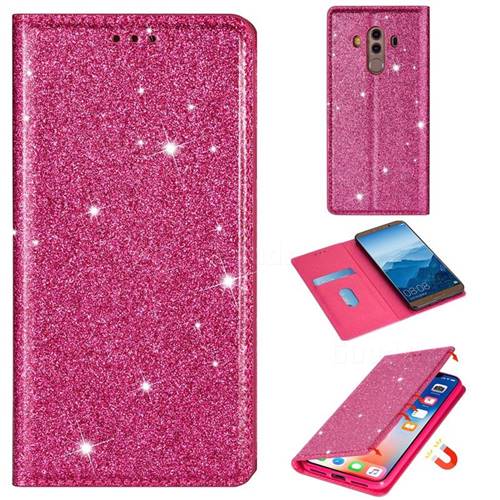 Ultra Slim Glitter Powder Magnetic Automatic Suction Leather Wallet Case for Huawei Mate 10 Pro(6.0 inch) - Rose Red