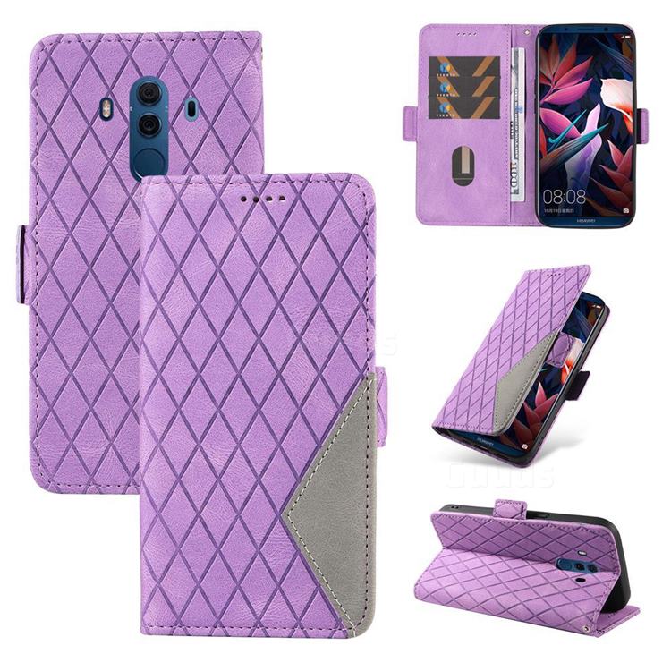 Grid Pattern Splicing Protective Wallet Case Cover for Huawei Mate 10 Pro(6.0 inch) - Purple