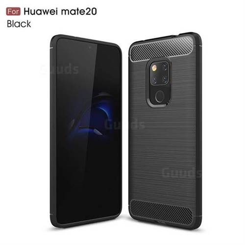 Luxury Carbon Fiber Brushed Wire Drawing Silicone TPU Back Cover for Huawei Mate 20 - Black