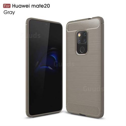 Luxury Carbon Fiber Brushed Wire Drawing Silicone TPU Back Cover for Huawei Mate 20 - Gray