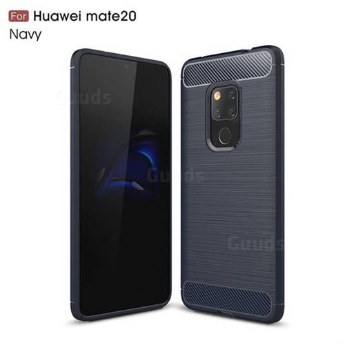 Luxury Carbon Fiber Brushed Wire Drawing Silicone TPU Back Cover for Huawei Mate 20 - Navy