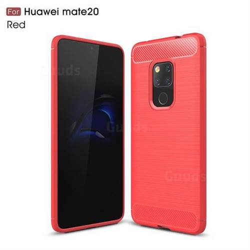 Luxury Carbon Fiber Brushed Wire Drawing Silicone TPU Back Cover for Huawei Mate 20 - Red