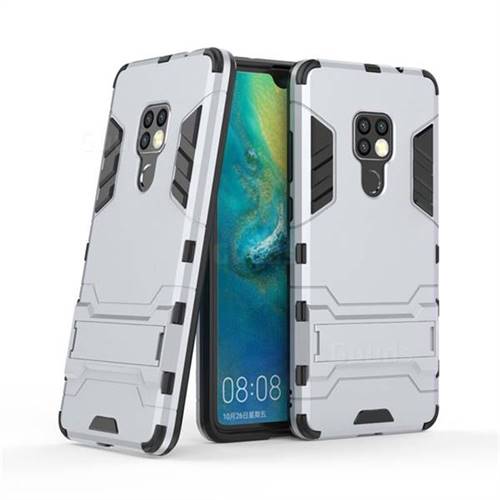 Armor Premium Tactical Grip Kickstand Shockproof Dual Layer Rugged Hard Cover for Huawei Mate 20 - Silver