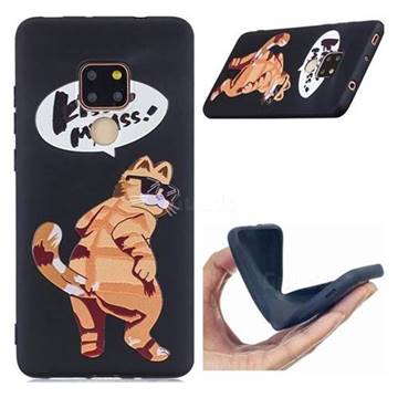 Glasses Cat 3D Embossed Relief Black Soft Back Cover for Huawei Mate 20