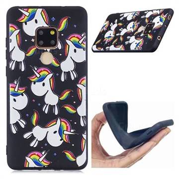 Rainbow Unicorn 3D Embossed Relief Black Soft Back Cover for Huawei Mate 20