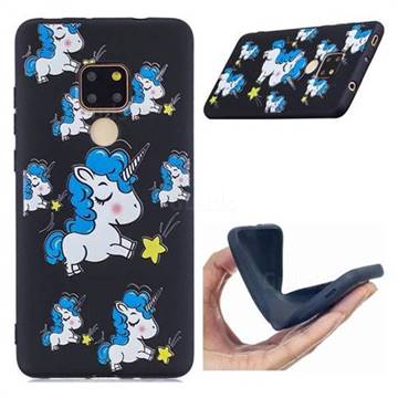 Blue Unicorn 3D Embossed Relief Black Soft Back Cover for Huawei Mate 20