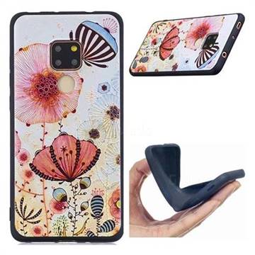 Pink Flower 3D Embossed Relief Black Soft Back Cover for Huawei Mate 20