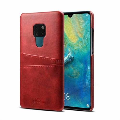 Suteni Retro Classic Card Slots Calf Leather Coated Back Cover for Huawei Mate 20 - Red