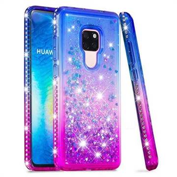 Diamond Frame Liquid Glitter Quicksand Sequins Phone Case for Huawei Mate 20 - Blue Purple