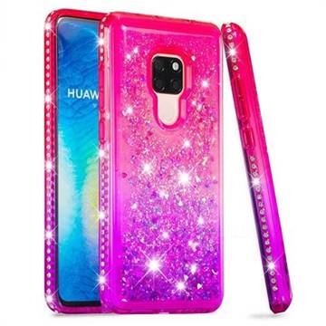 Diamond Frame Liquid Glitter Quicksand Sequins Phone Case for Huawei Mate 20 - Pink Purple