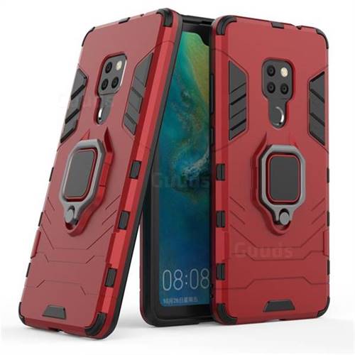 Black Panther Armor Metal Ring Grip Shockproof Dual Layer Rugged Hard Cover for Huawei Mate 20 - Red