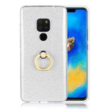 Luxury Soft TPU Glitter Back Ring Cover with 360 Rotate Finger Holder Buckle for Huawei Mate 20 - White