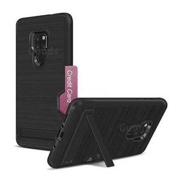Brushed 2 in 1 TPU + PC Stand Card Slot Phone Case Cover for Huawei Mate 20 - Black