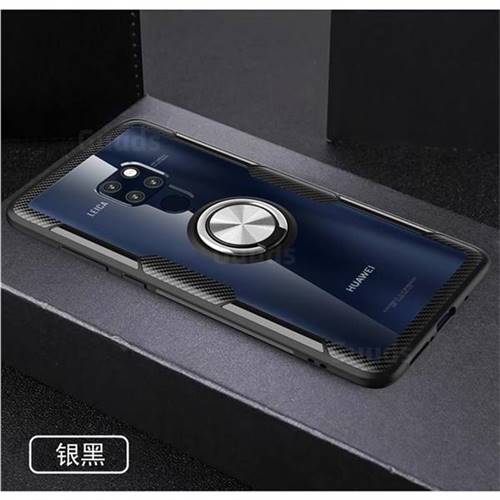 Acrylic Glass Carbon Invisible Ring Holder Phone Cover for Huawei Mate 20 - Silver Black