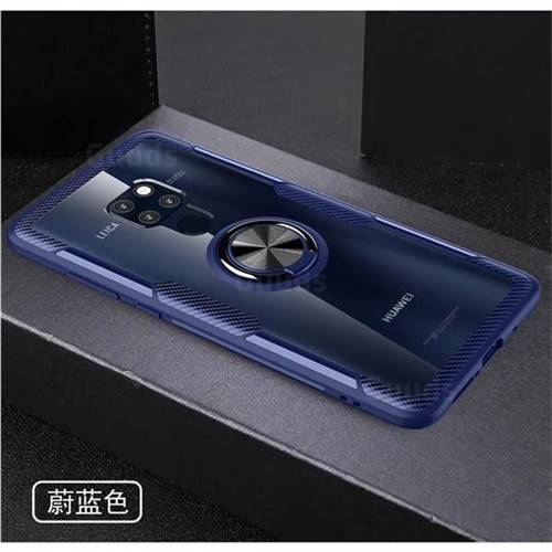 Acrylic Glass Carbon Invisible Ring Holder Phone Cover for Huawei Mate 20 - Azure