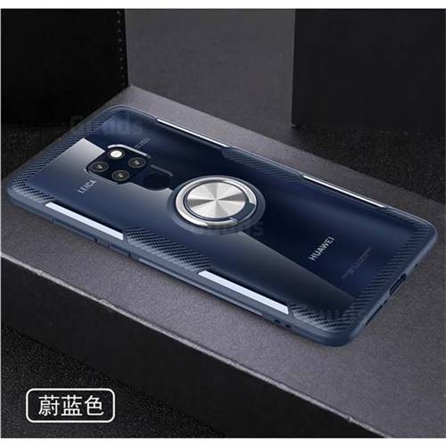 Acrylic Glass Carbon Invisible Ring Holder Phone Cover for Huawei Mate 20 - Navy