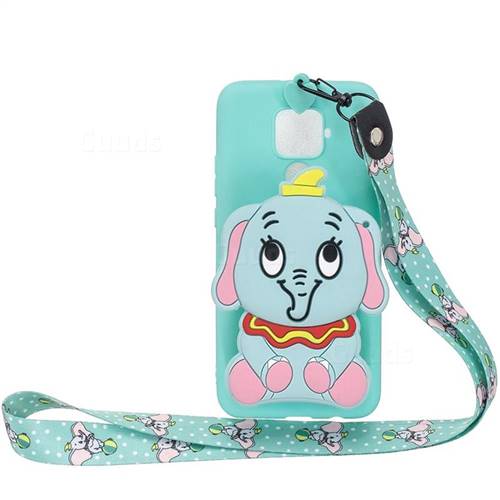 Blue Elephant Neck Lanyard Zipper Wallet Silicone Case for Huawei Mate 20