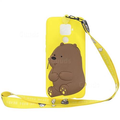 Yellow Bear Neck Lanyard Zipper Wallet Silicone Case for Huawei Mate 20