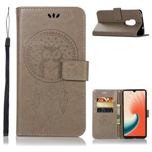 Intricate Embossing Owl Campanula Leather Wallet Case for Huawei Mate 20 - Grey