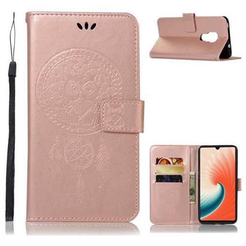 Intricate Embossing Owl Campanula Leather Wallet Case for Huawei Mate 20 - Rose Gold