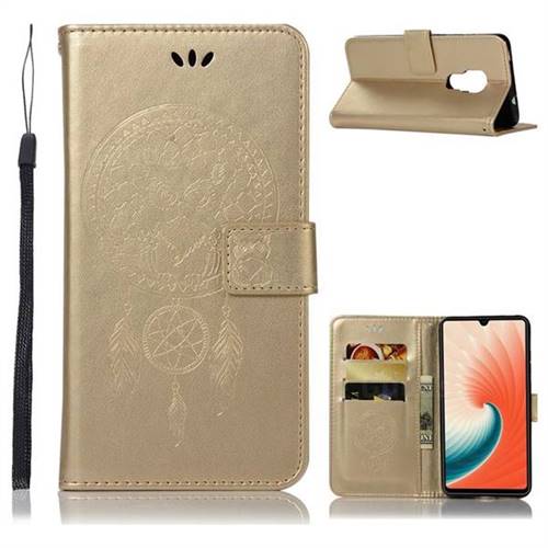 Intricate Embossing Owl Campanula Leather Wallet Case for Huawei Mate 20 - Champagne