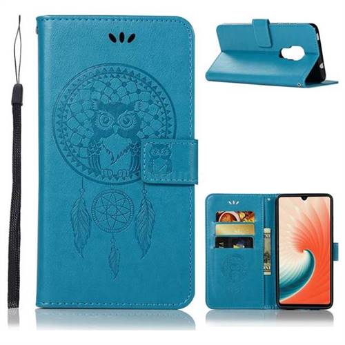 Intricate Embossing Owl Campanula Leather Wallet Case for Huawei Mate 20 - Blue